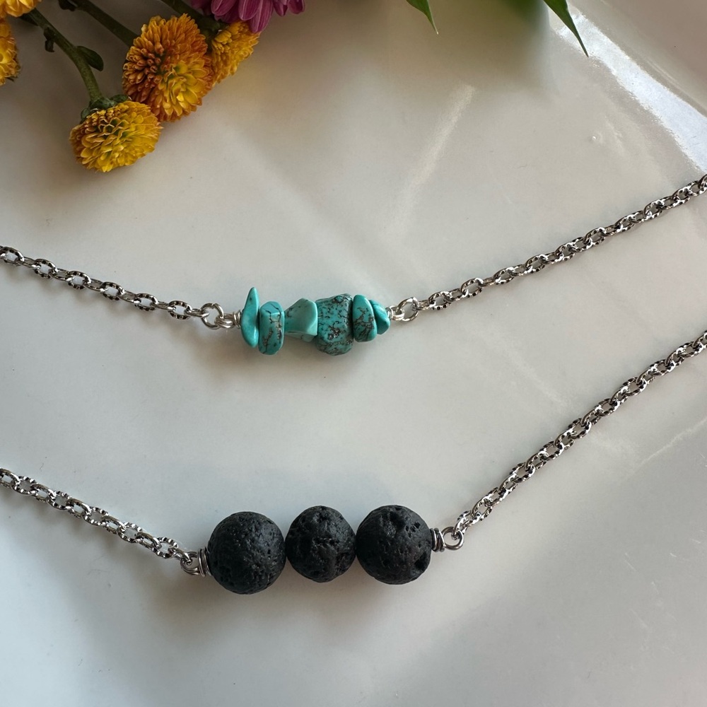 Turquoise and Lava Rock Necklace Set